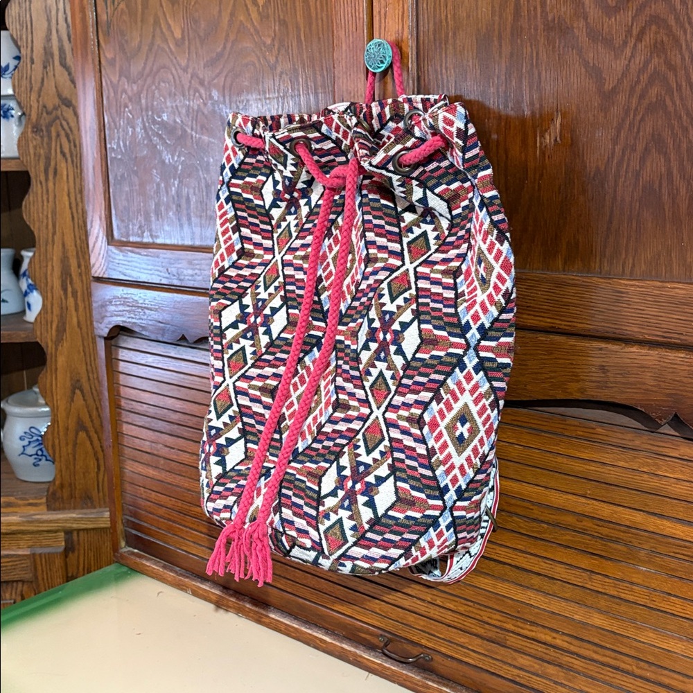 Geometric Patterned Drawstring Backpack - image 2